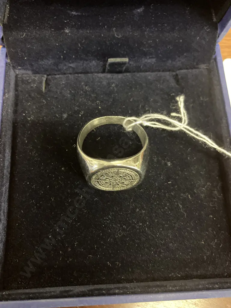Mens Silver Colour Compass Signet Ring Image 1++